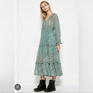 Senlis | Saint Helene Sage Green Tiered Long Sleeve Ruffle Dress (French…